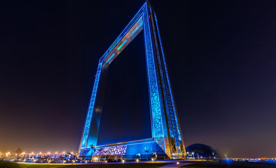 View of Dubai skyline from Dubai Frame sky bridge